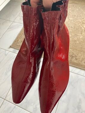 Zara Red Patent Leather Ankle Boots